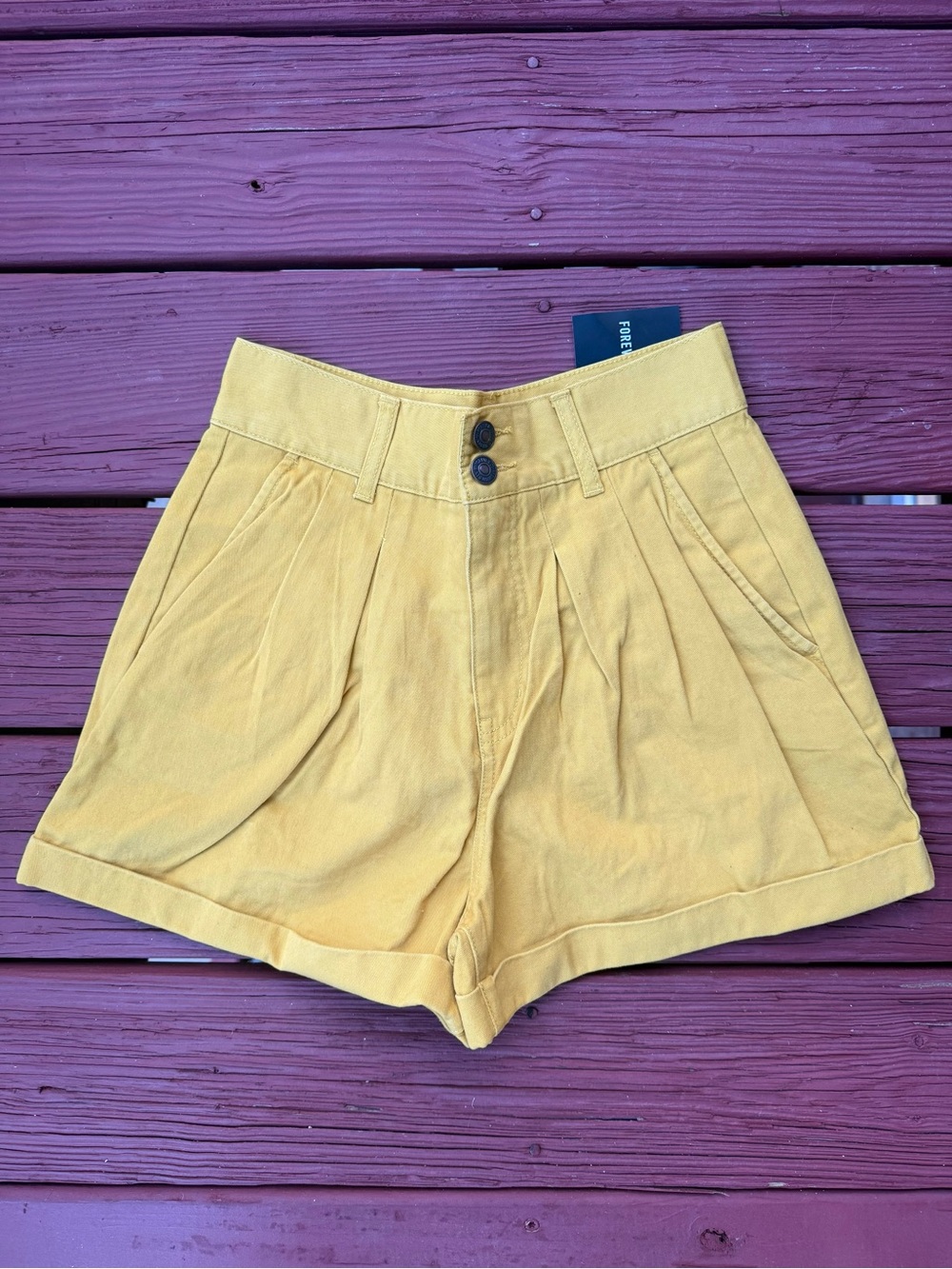 Forever 21 High-Waist Mustard Yellow Pleated Shorts